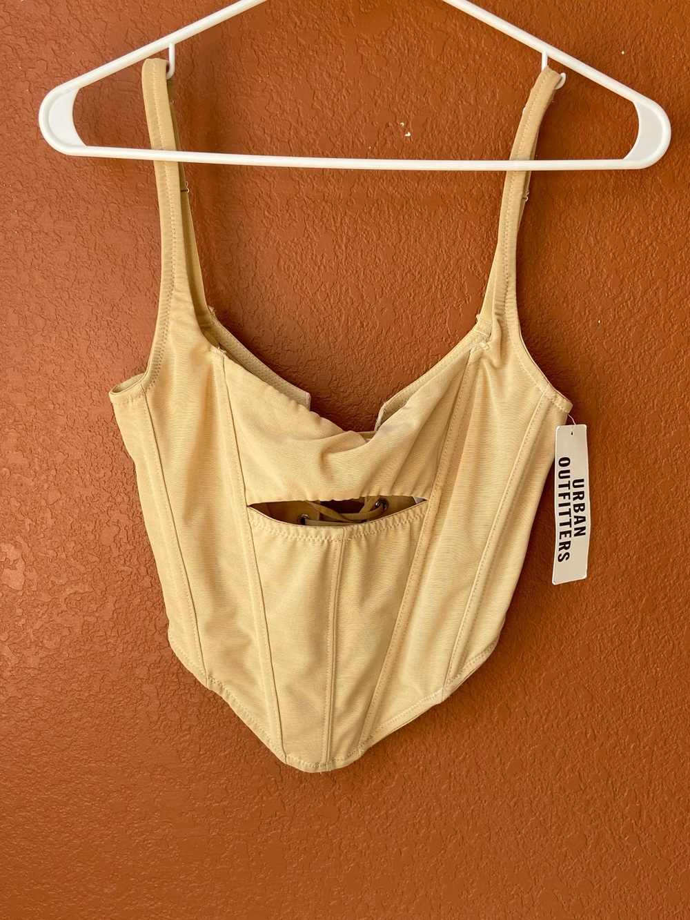 Urban Outfitters Light Beige/Sand Cutout Corset Cropped Tank Top